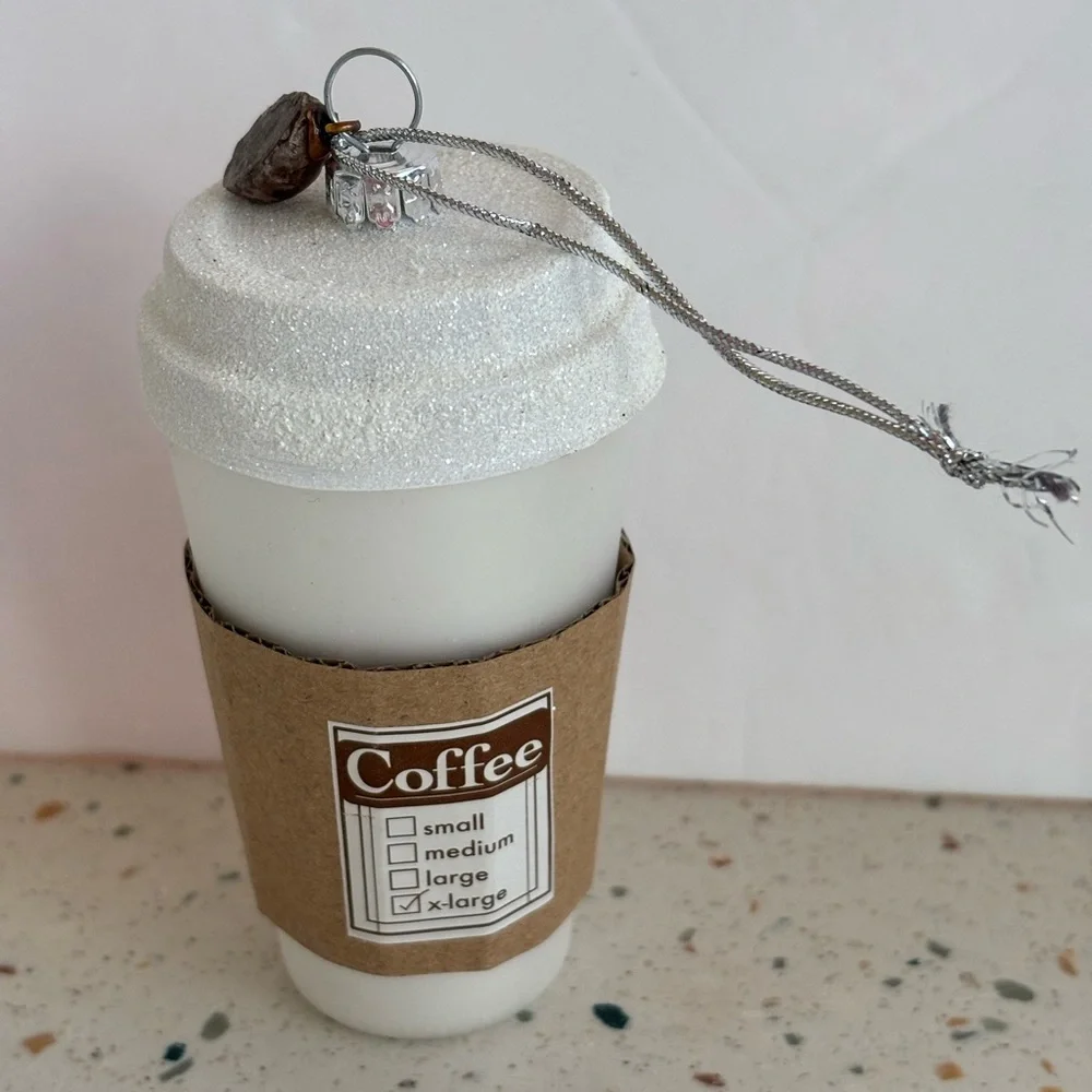 White‎ To Go Coffee Cup Glass Holiday Christmas Ornament